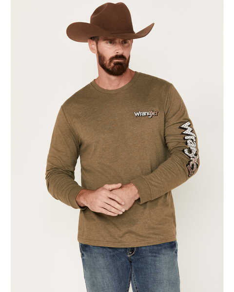 Wrangler Men's Metal Kabel Logo Long Sleeve Graphic T-Shirt, Olive, hi-res