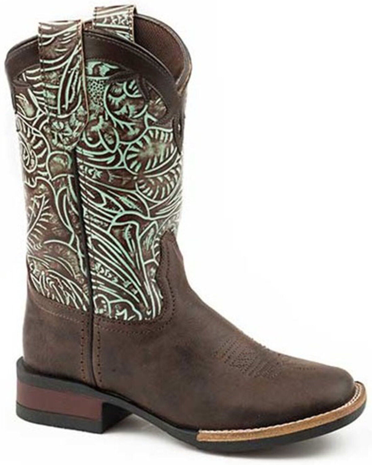 Roper Girls' Monterey Swirls Oiled Leather Western Boot - Square Toe, Brown, hi-res