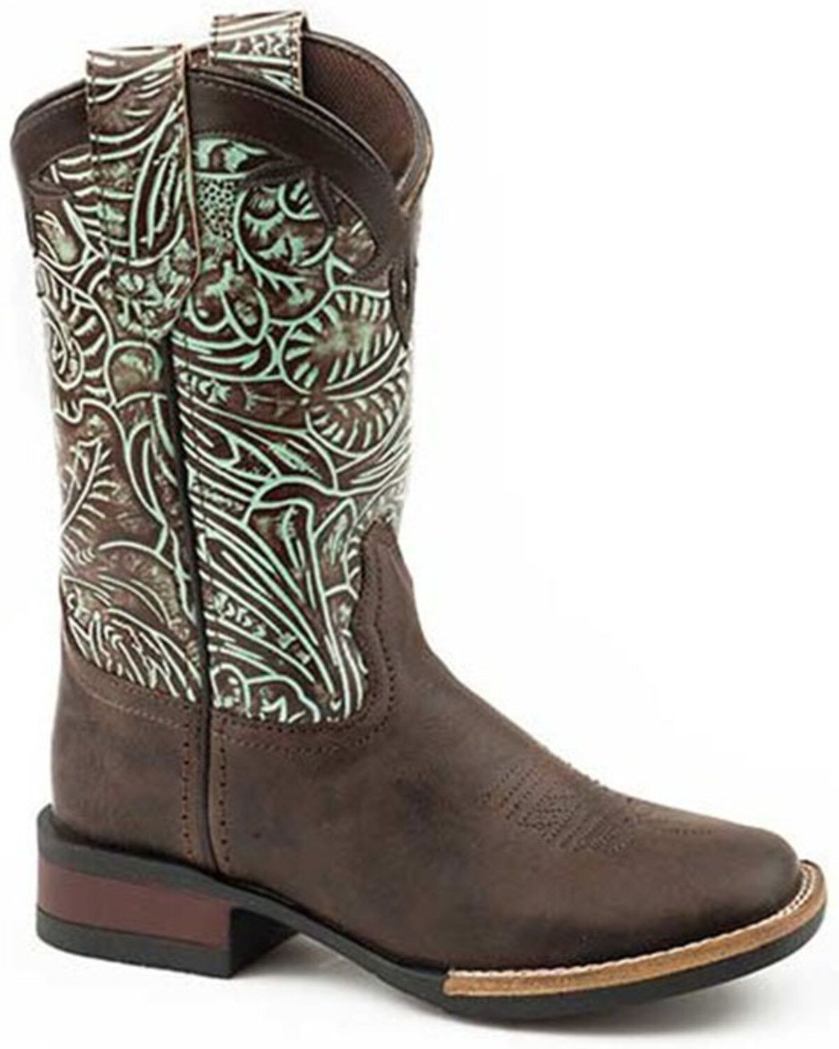 Image #1 - Roper Girls' Monterey Swirls Oiled Leather Western Boot - Square Toe, Brown, hi-res