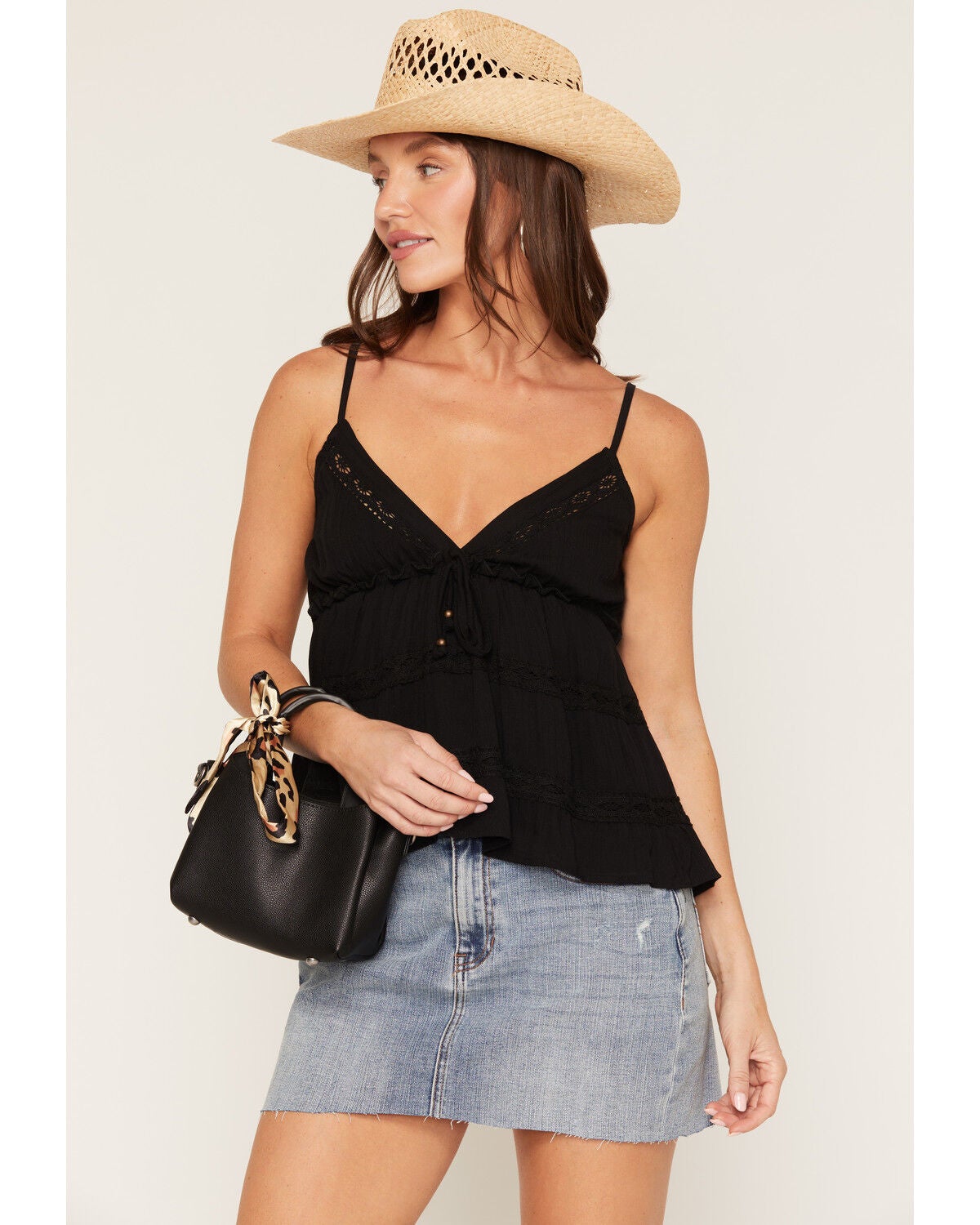 Image #1 - Justin Women's Signature Tiny Tote with Leopard Print Scarf Crossbody Bag, Black, hi-res