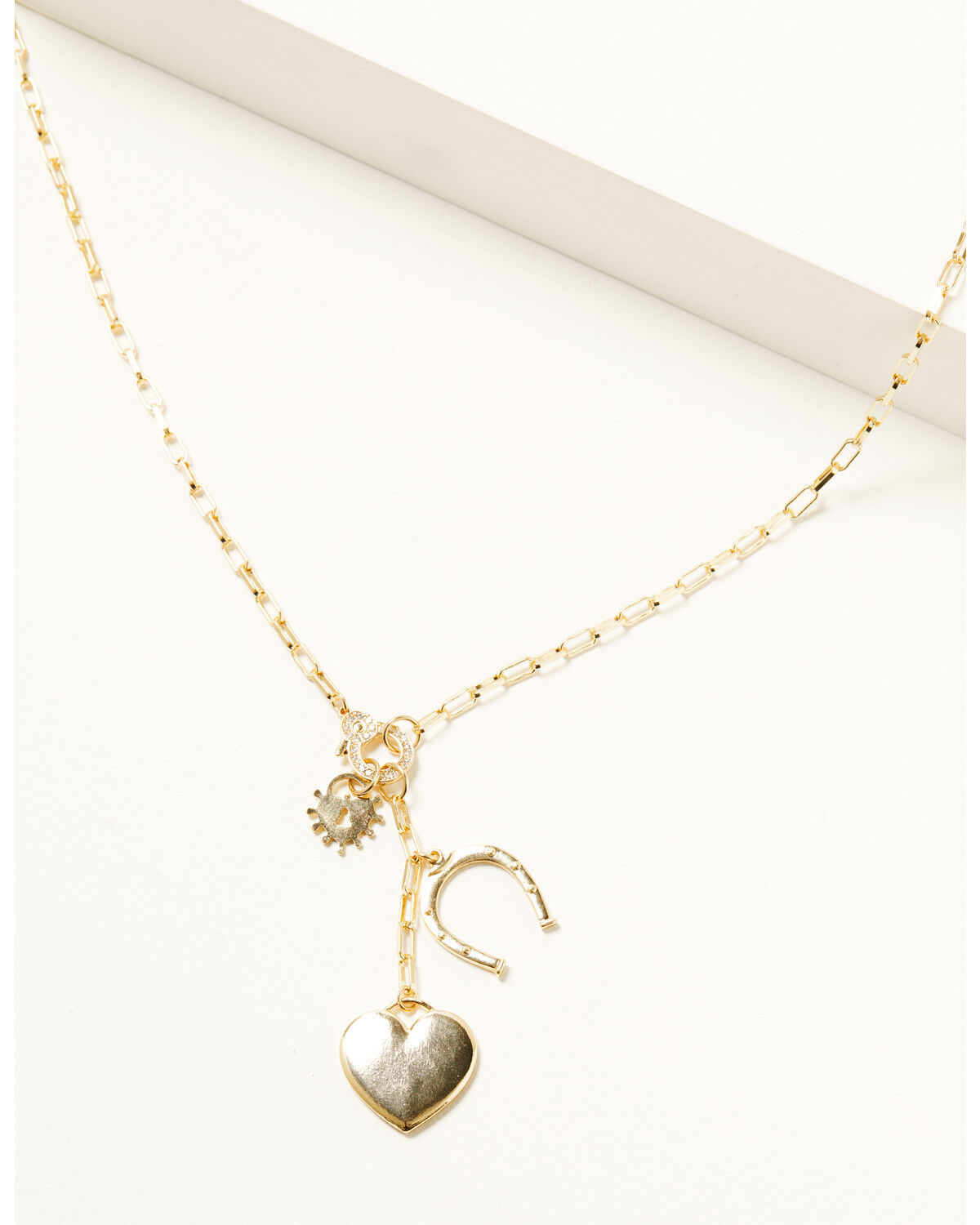 Image #1 - Shyanne Women's 14K Gold Heart Horseshoe Charm Lariat Necklace, Gold, hi-res