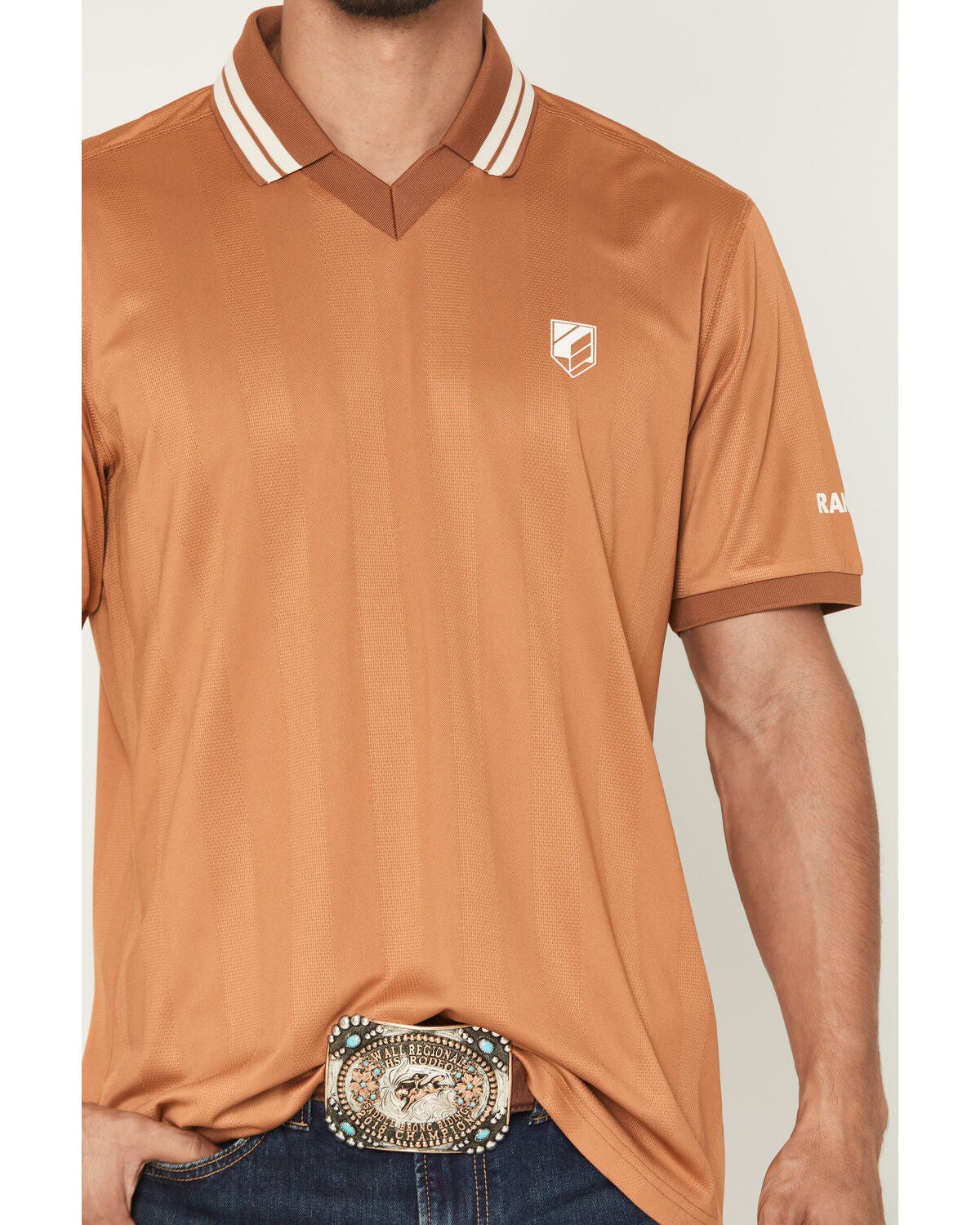 Image #3 - RANK 45&reg; Men's Hoss Jersey Short Sleeve V-Neck Stretch Polo Shirt, Sand, hi-res