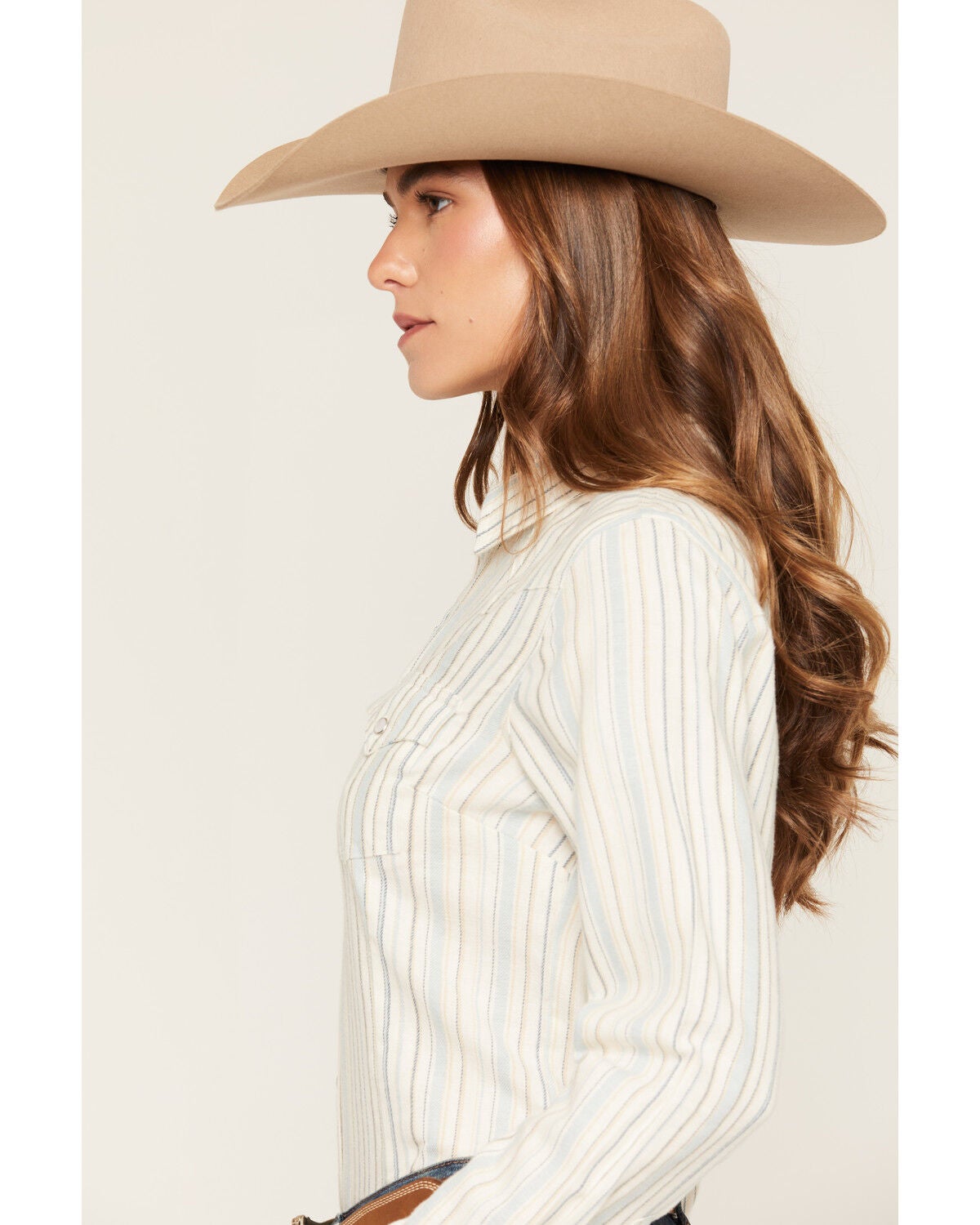 Image #2 - Wrangler Retro Women's Boot Barn Exclusive Striped Long Sleeve Pearl Snap Flannel Shirt, Blue, hi-res