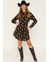 Image #1 - Ely & Walker Women's Boot Barn Exclusive Floral Striped Long Sleeve Snap Midi Dress, Black, hi-res