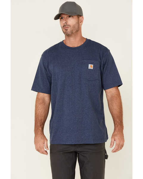Image #1 - Carhartt Men's Loose Fit Heavyweight Logo Pocket Work T-Shirt, Dark Blue, hi-res