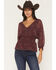 Image #1 - Shyanne Women's Roice Printed Chiffon Smocked Waist Top, Brick Red, hi-res