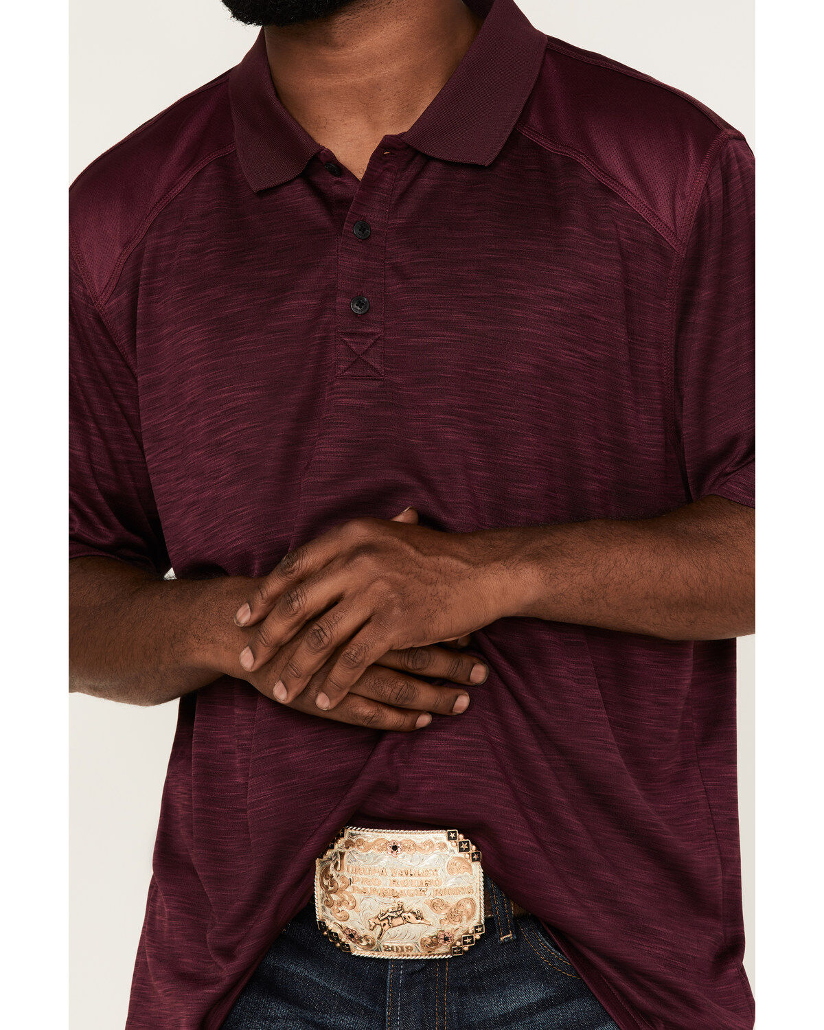 Image #3 - RANK 45® Men's Gazer Textured Solid Short Sleeve Polo Shirt, Purple, hi-res