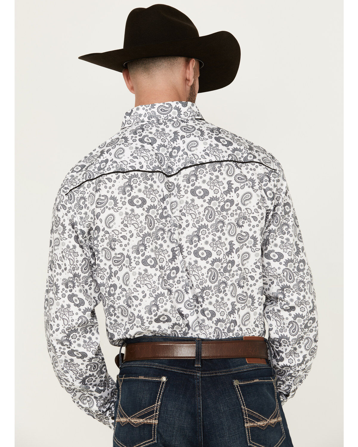 Image #4 - Cowboy Hardware Men's Paisley Print Long Sleeve Snap Western Shirt, White, hi-res