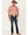 Ariat Men's Faris Med Plaid Short Sleeve Button Down Western Shirt , Orange, hi-res