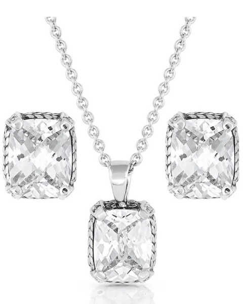Montana Silversmiths Women's Star Light's Bliss Crystal Earring & Necklace Set - 2-Piece, Silver, hi-res
