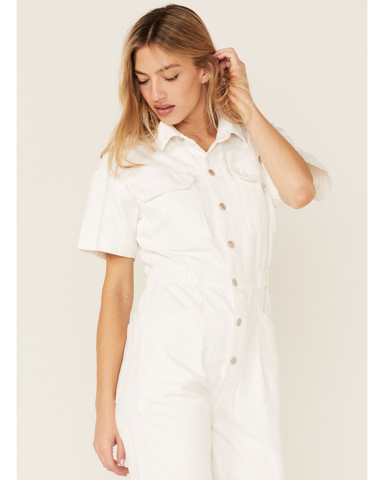 Free People Women's Marci Short Sleeve Button-Down Jumpsuit, White, hi-res