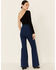 Flying Tomato Women's Super High Rise Flare Jeans, Blue, hi-res