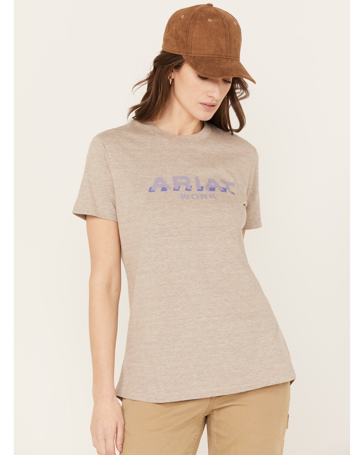Ariat Women's Rebar Cotton Strong Logo Short Sleeve Work Tee, Mushroom, hi-res
