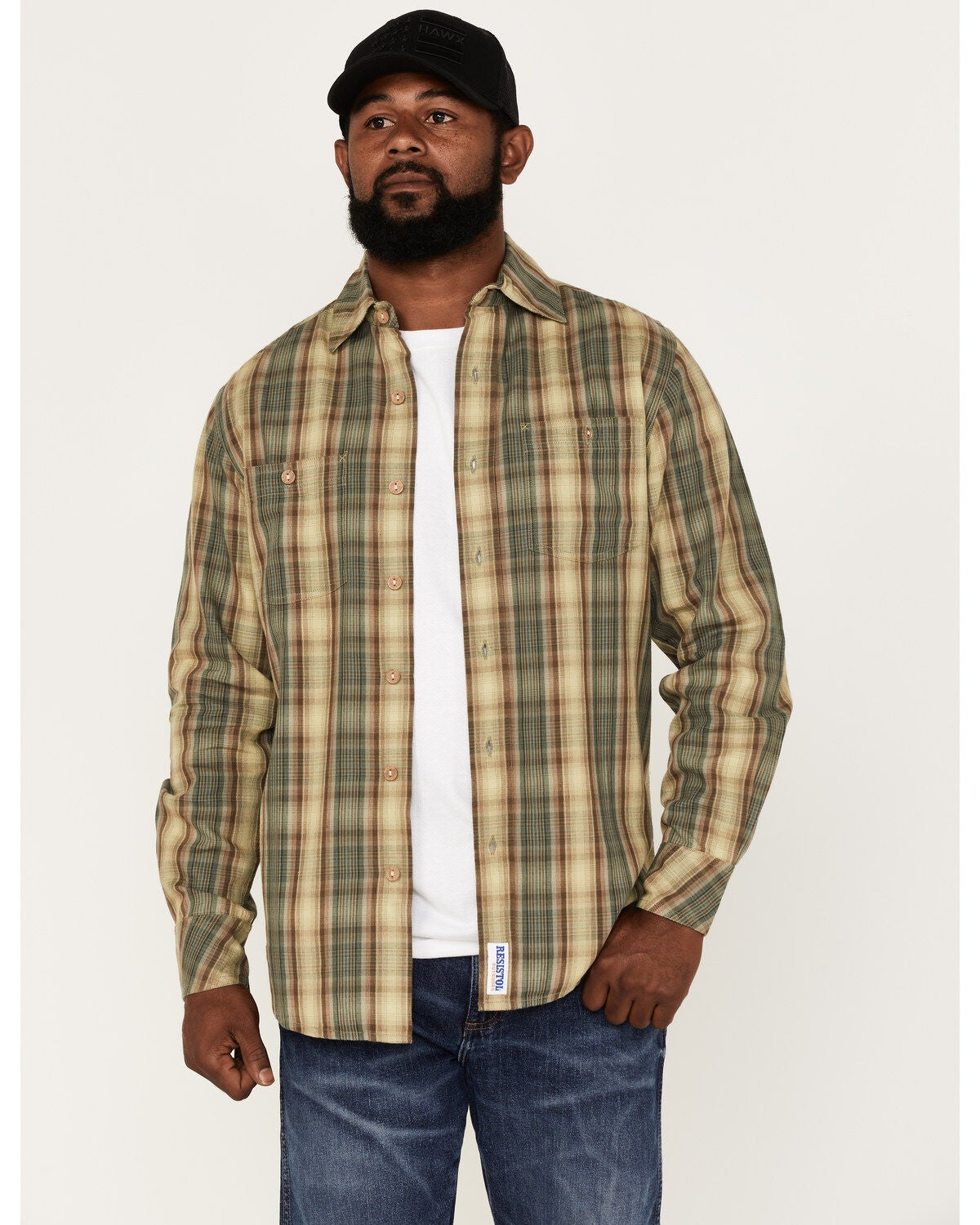 Resistol Men's Boulder Large Plaid Button Down Western Shirt, Sage, hi-res