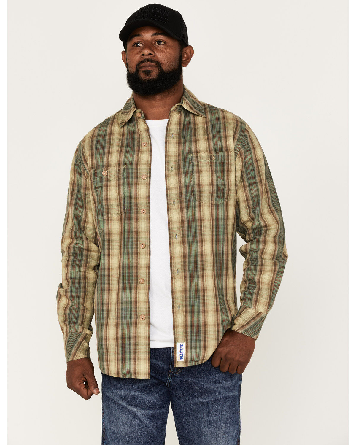 Image #1 - Resistol Men's Boulder Large Plaid Button Down Western Shirt, Sage, hi-res
