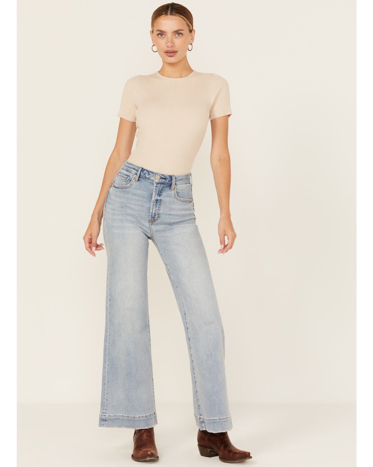 Dear John Women's Fiona Light Wash High Rise Wide Leg Stretch Denim Jeans, Light Wash, hi-res