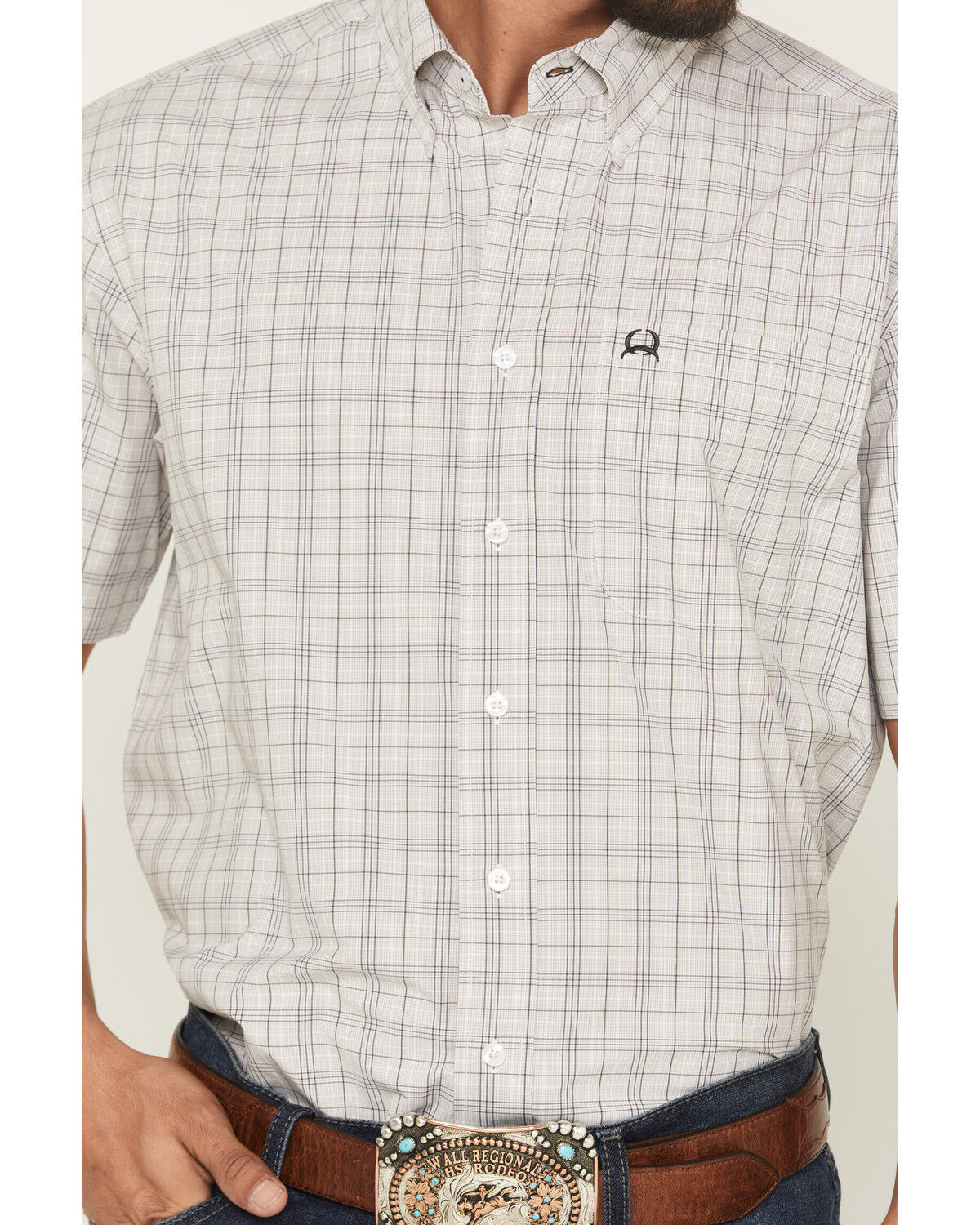 Cinch Men's Plaid Print Short Sleeve Button-Down Performance Stretch Western Shirt