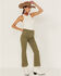 Image #1 - Sneak Peek Women's High Rise Raw Hem Crop Jeans, Olive, hi-res