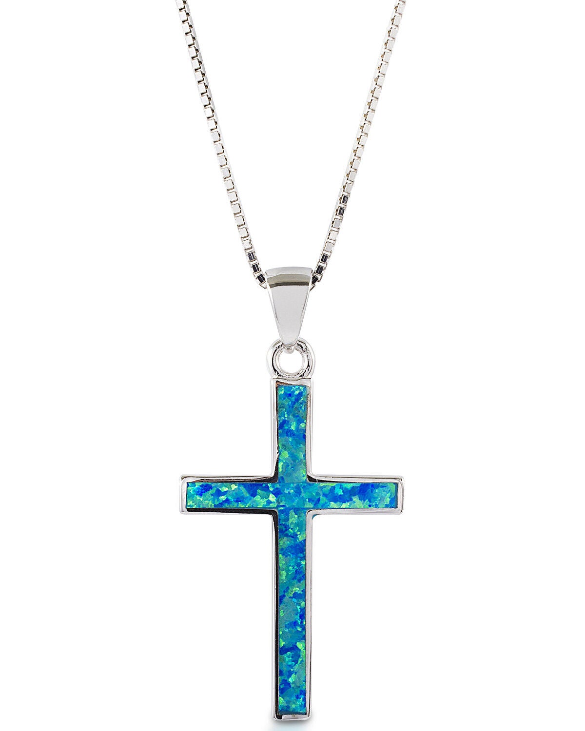 Kelly Herd Women's Blue Opal Cross Pendant Necklace, Silver, hi-res