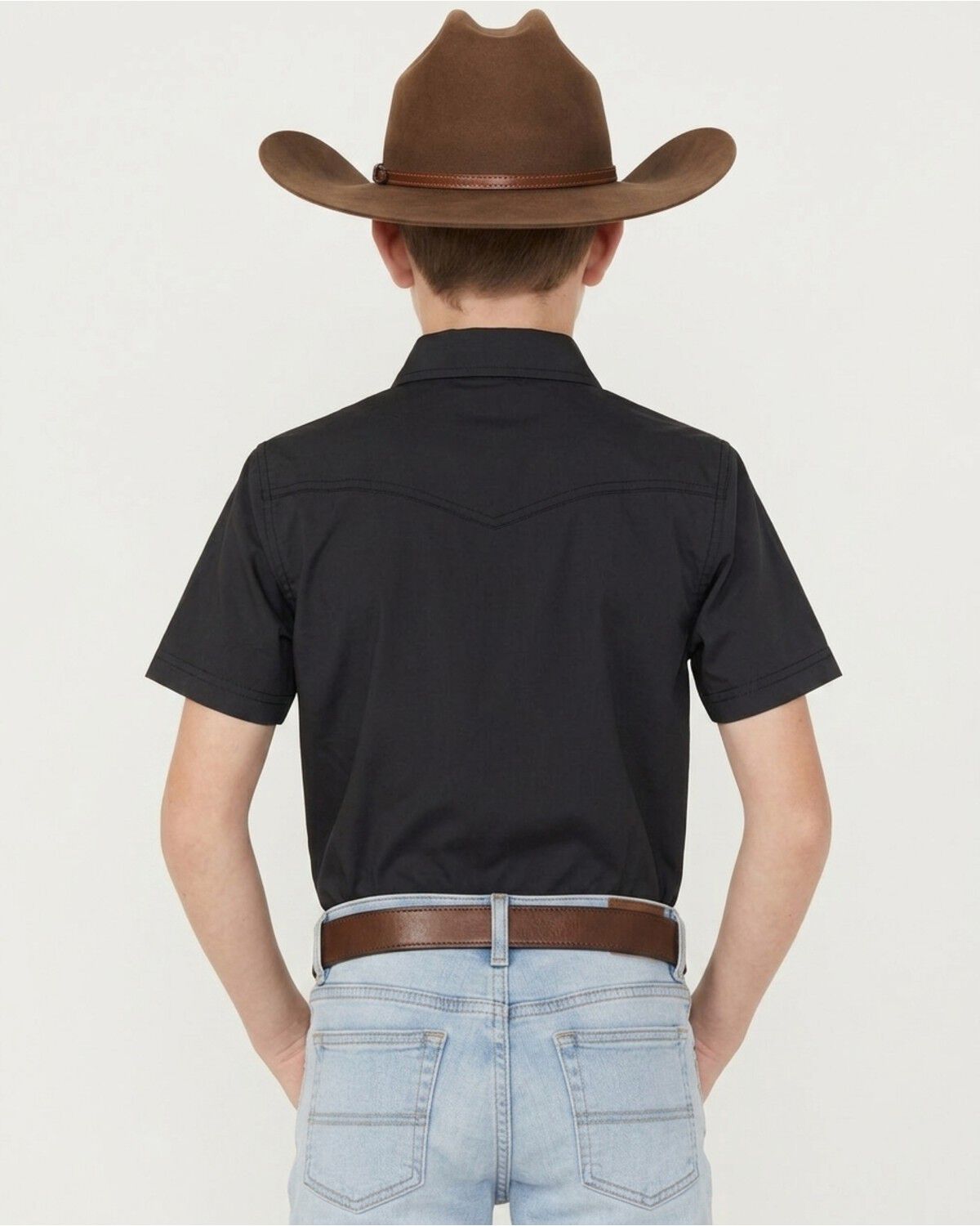 Image #2 - Ferrell Boys' Core Tek Solid Short Sleeve Snap Performance Western Shirt, Grey, hi-res