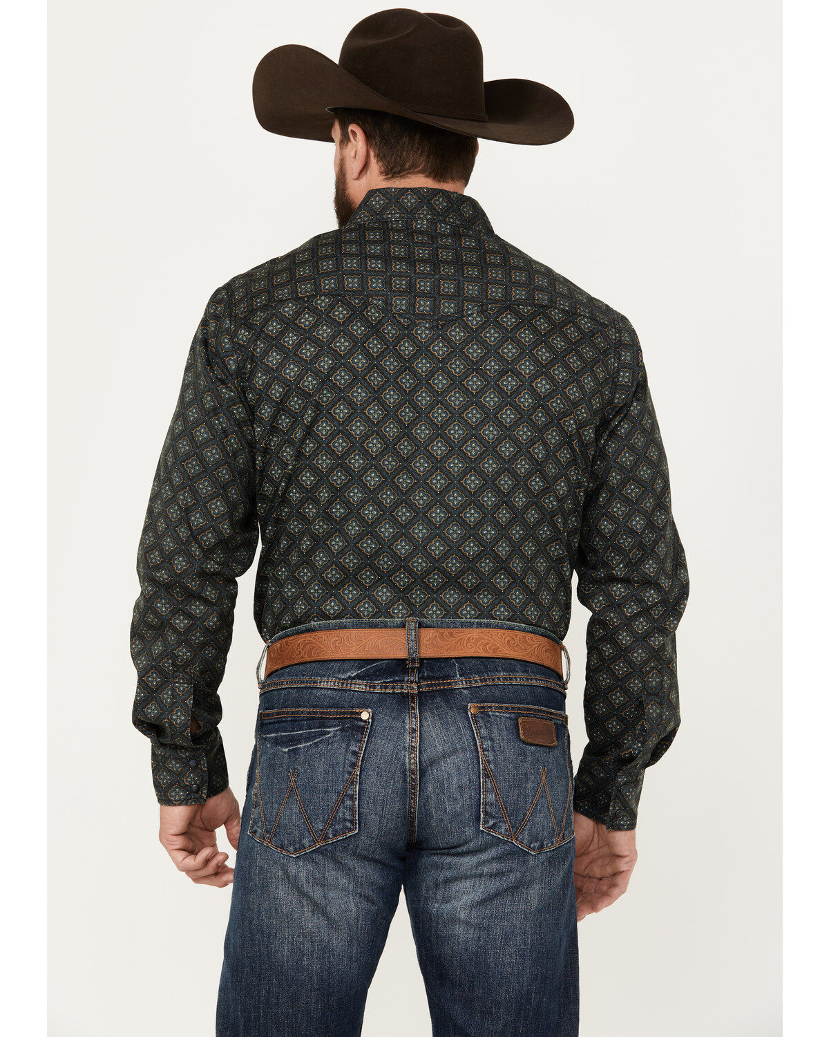 Image #4 - Wrangler Retro Men's Premium Medallion Print Long Sleeve Snap Western Shirt, Black, hi-res