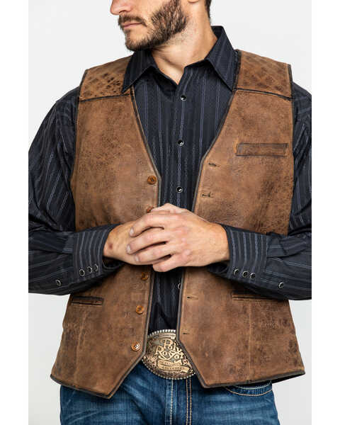 Scully Leatherwear Men's Leather Canvas Back Vest , Brown, hi-res