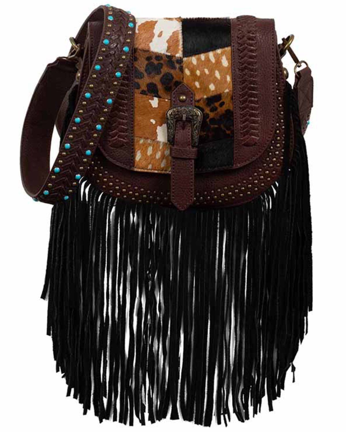 Image #1 - Scully Women's Patchwork Fringe Crossbody Bag, Brown, hi-res