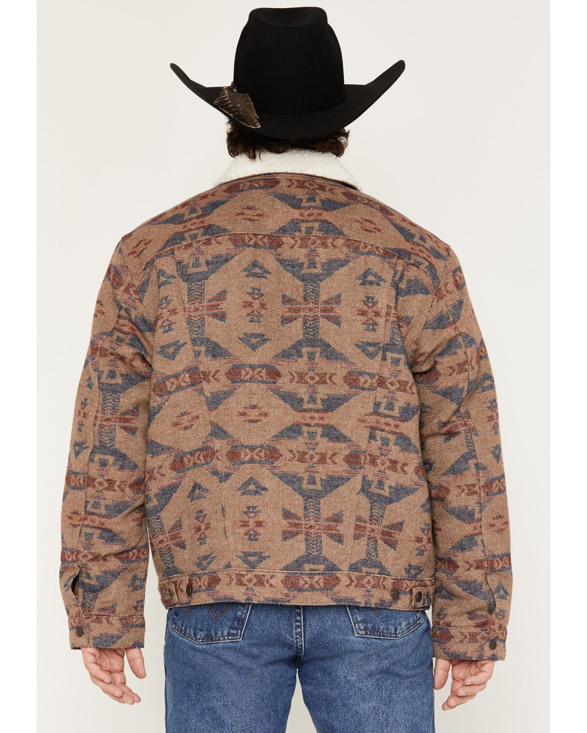 Image #4 - Wrangler Men's Southwestern Print Sherpa Lined Jacket, Taupe, hi-res