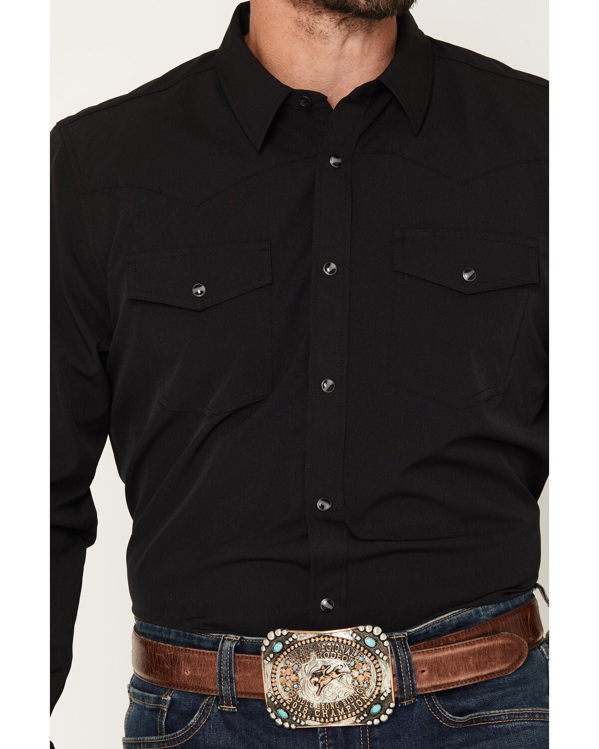 Image #3 - RANK 45&reg; Remming Solid Rodeo Tech 2.0 Long Sleeve Snap Stretch Performance Shirt, Black, hi-res