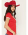 Image #2 - Budweiser Women's Ringer Clydesdales Short Sleeve Graphic Ringer Tee, Red, hi-res