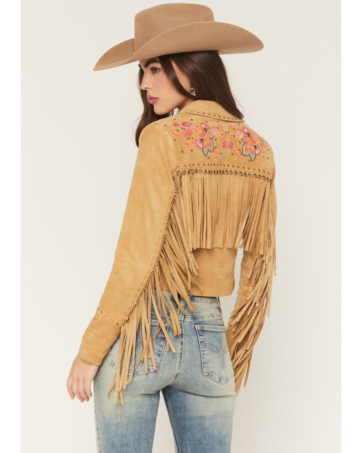 Image #6 - Shyanne Women's Dixon Embroidered Faux Suede Fringe Jacket, Wheat, hi-res