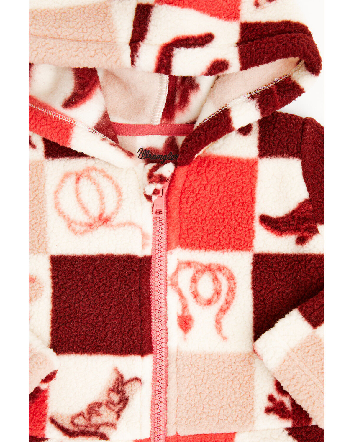 Image #2 - Wrangler Infant Girls' Conversation Print Sherpa Zip-Up Hooded Jacket, Pink, hi-res