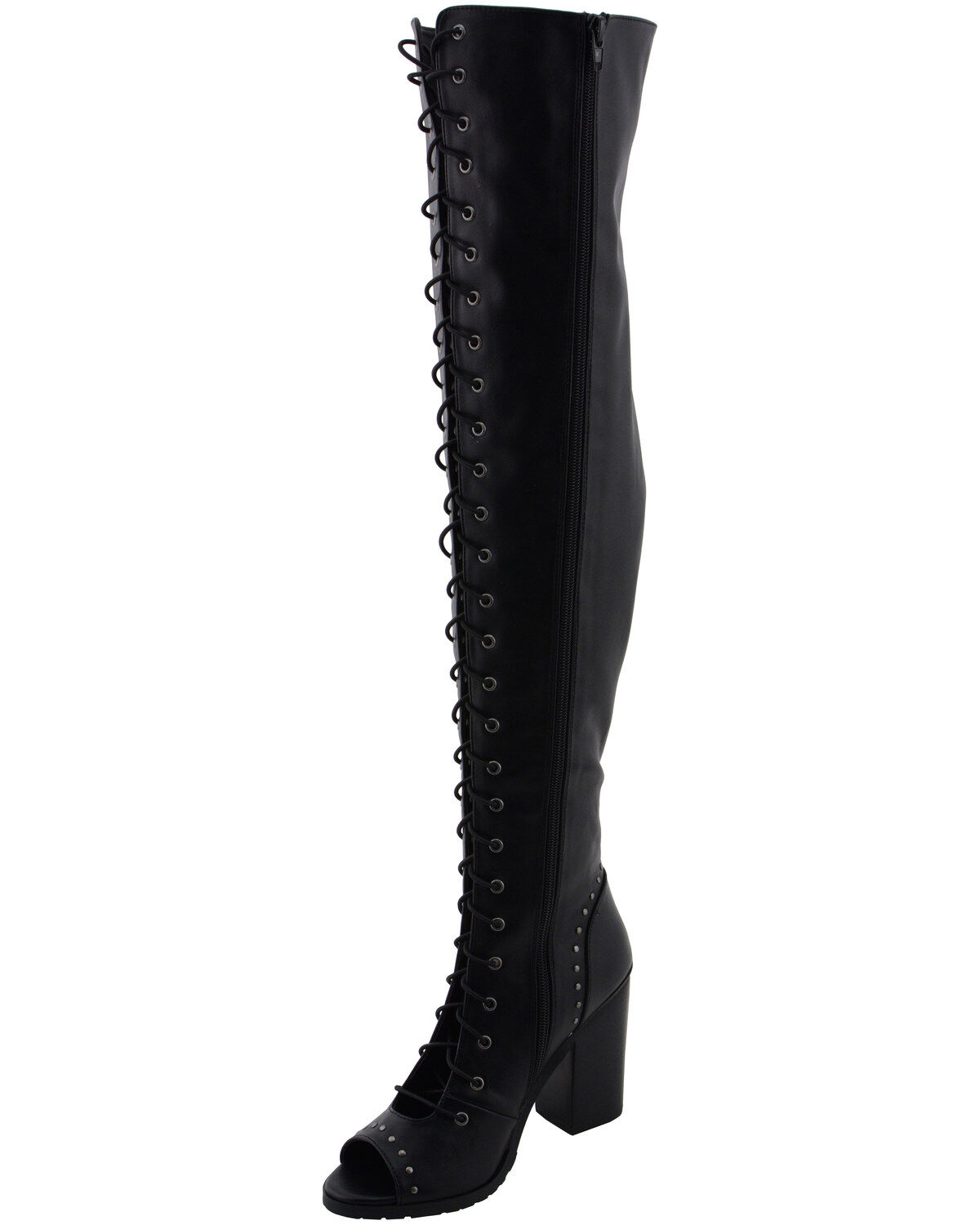 Image #2 - Milwaukee Leather Women's Open Toe Front Knee High Boots - Round Toe, Black, hi-res