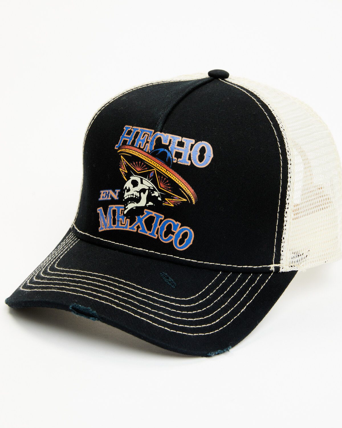 Image #1 - Moonshine Spirit Men's Hecho En Mexico Skull Graphic Mesh-Back Ball Cap, Black, hi-res