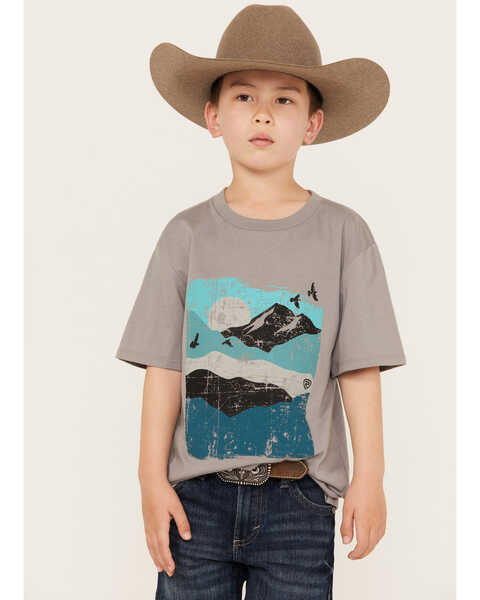 Rock & Roll Denim Boys' Mountain Graphic Short Sleeve T-shirt, Grey, hi-res