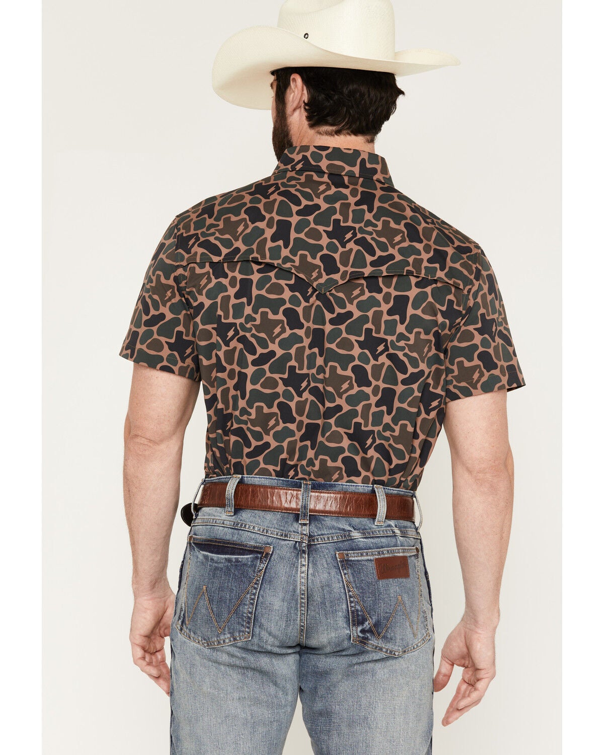 Image #4 - Rock & Roll Denim X Koe Wetzel Men's Camo Print Short Sleeve Snap Stretch Western Shirt, Camouflage, hi-res
