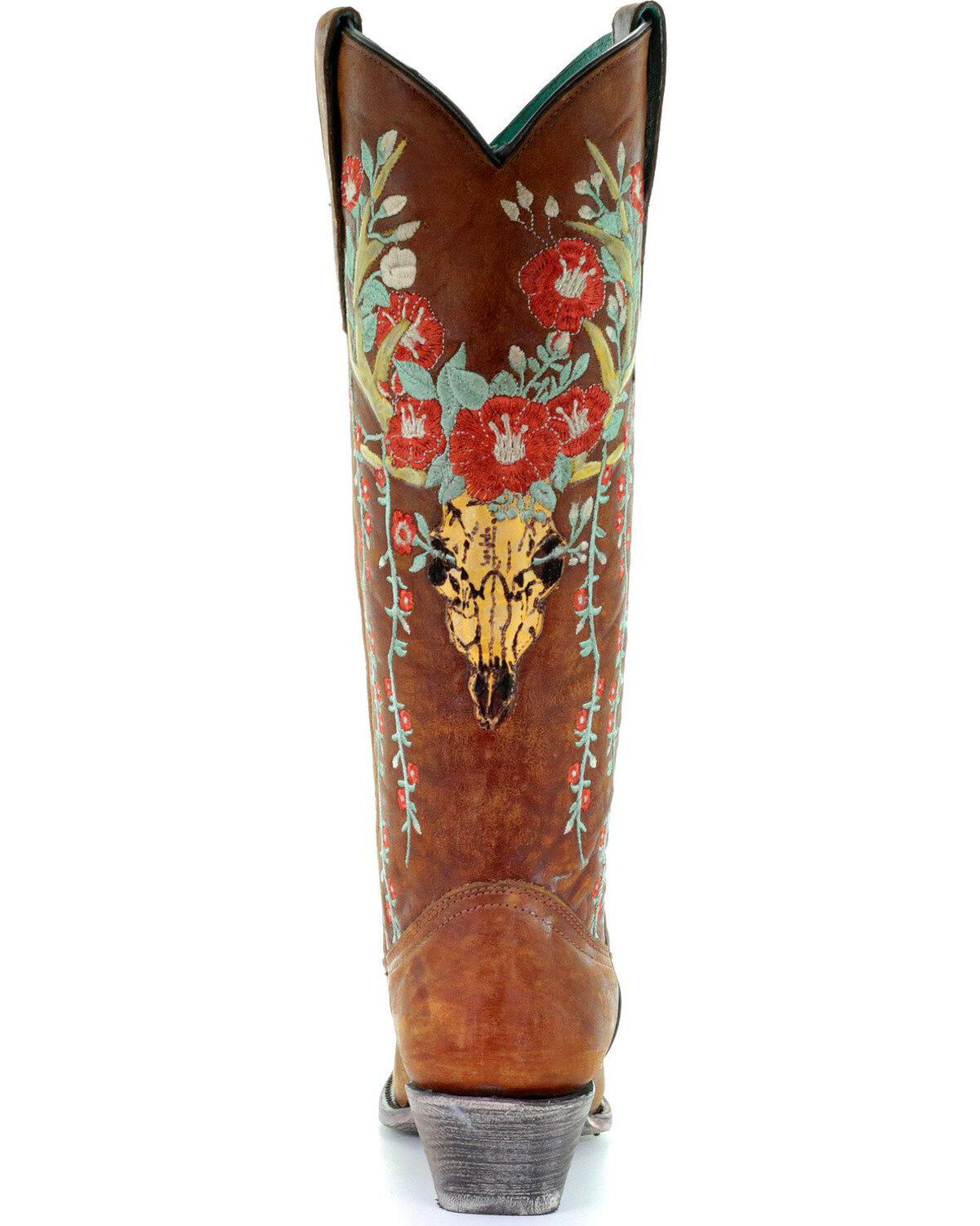 Corral Women's Deer Skull Floral Embroidery Western Boots Snip