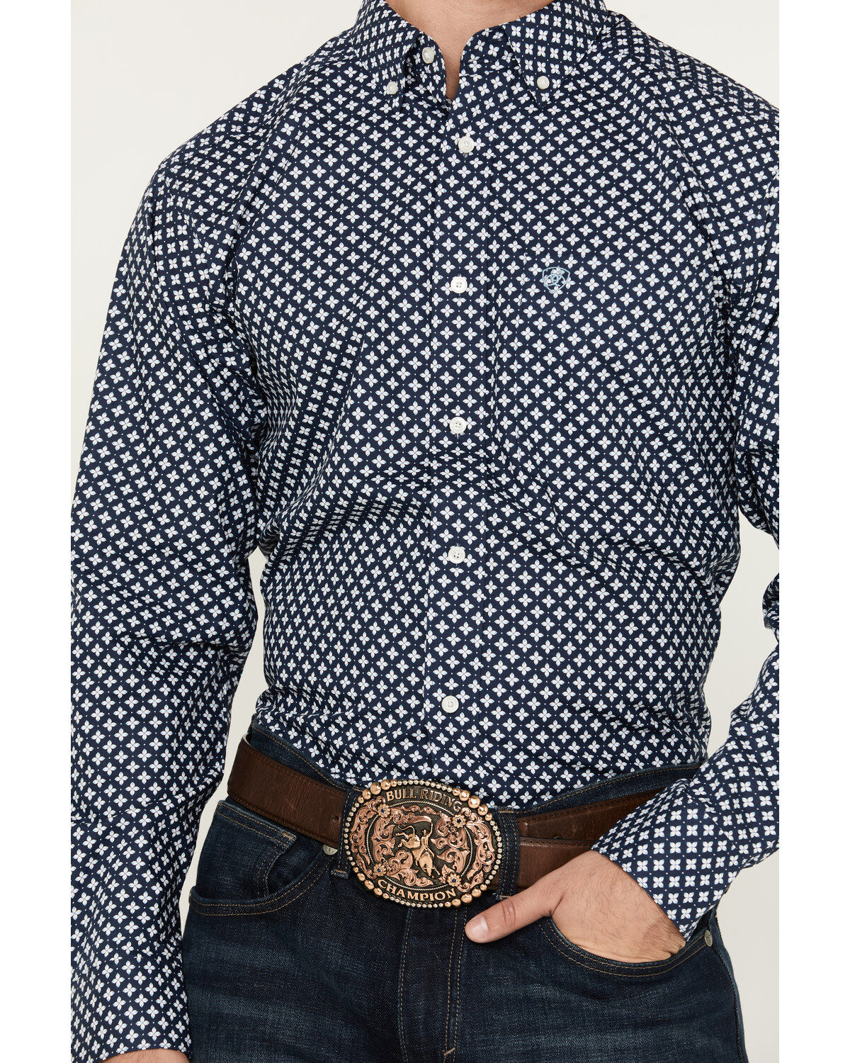 Image #3 - Ariat Men's Emile Geo Print Long Sleeve Button-Down Western Shirt, Black, hi-res