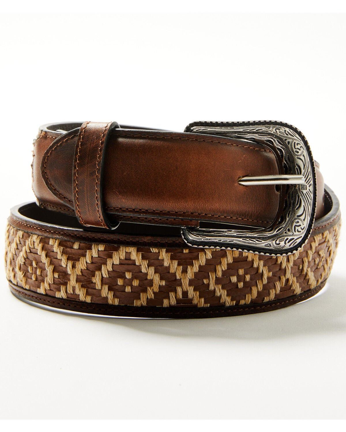 Cody James Men's Wilder Southwestern Woven Buckle Belt, Caramel, hi-res