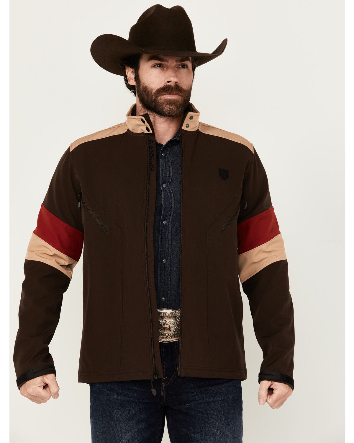 RANK 45&reg; Men's Chevron Moto Softshell Jacket, Coffee, hi-res