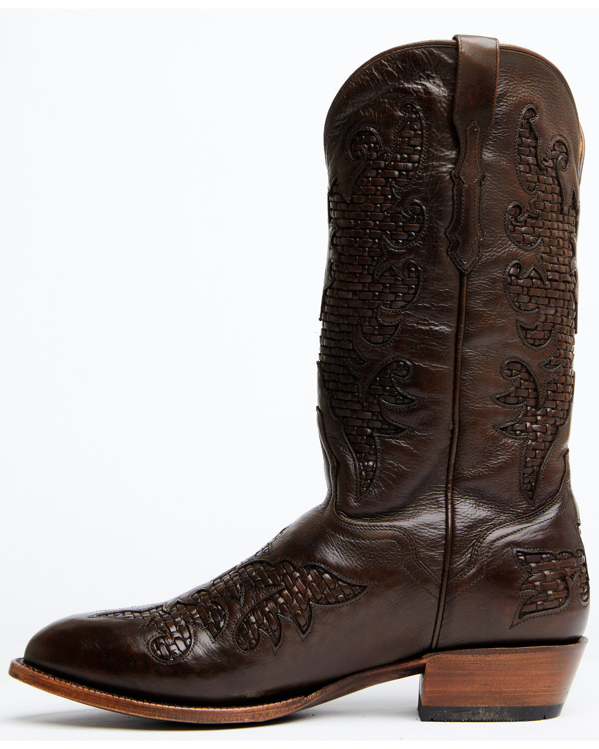 Image #3 - El Dorado Men's Basket Weave Western Boots - Round Toe, Brown, hi-res
