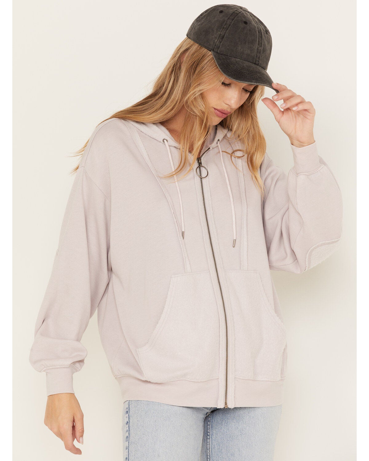 Cleo + Wolf Women's Seamed Zip Hoodie, Light Purple, hi-res
