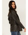 Cripple Creek Women's Black Antique Studded Fringe Lamb Nappa Snap Blazer , Black, hi-res