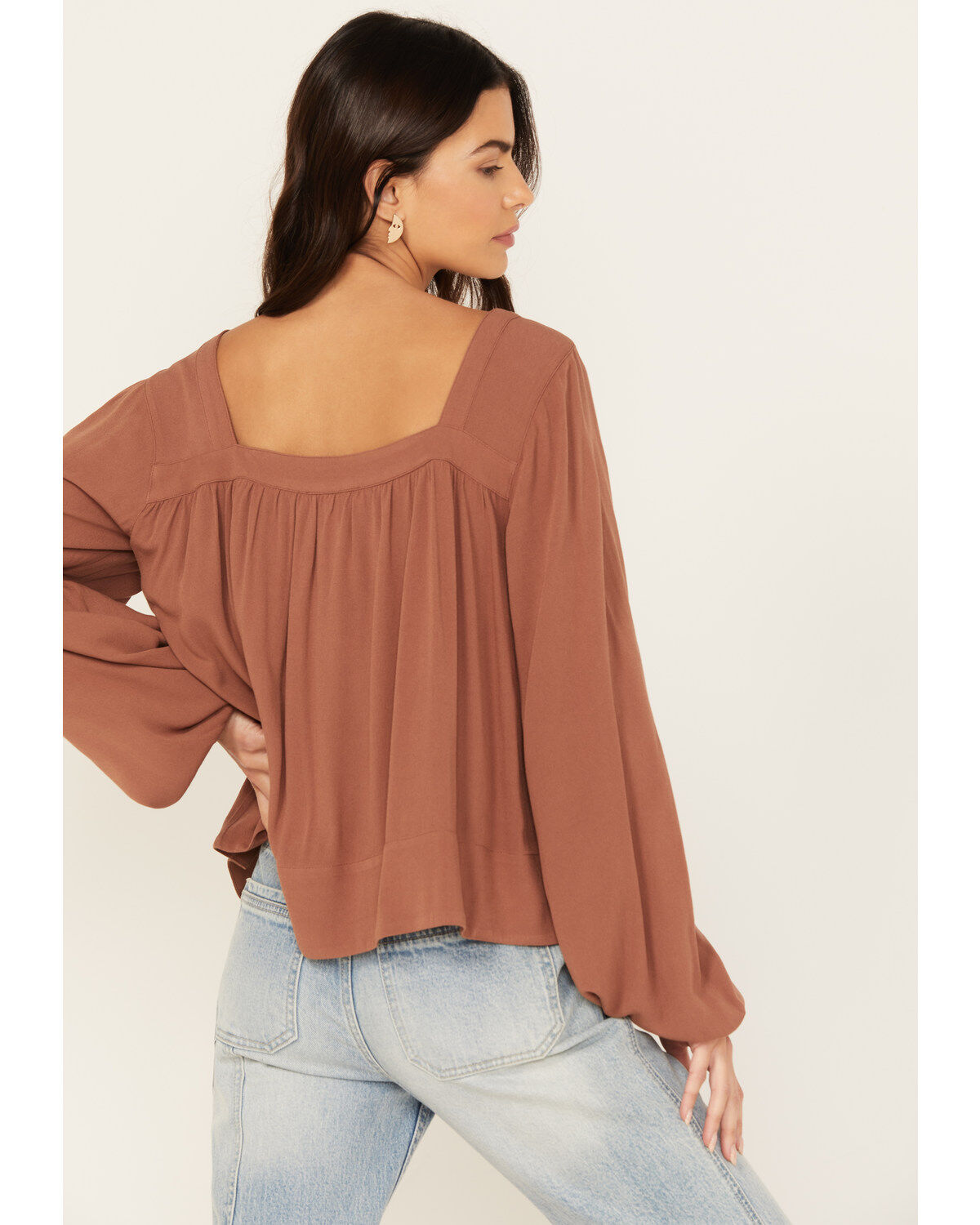Image #4 - Cleo + Wolf Women's Long Sleeve Flowy Blouse, Coffee, hi-res