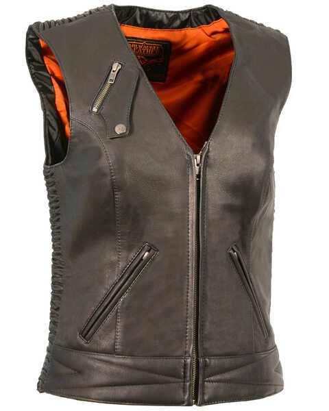 Milwaukee Leather Women's Lightweight Crinkle Snap Front Vest - 5X, Black, hi-res
