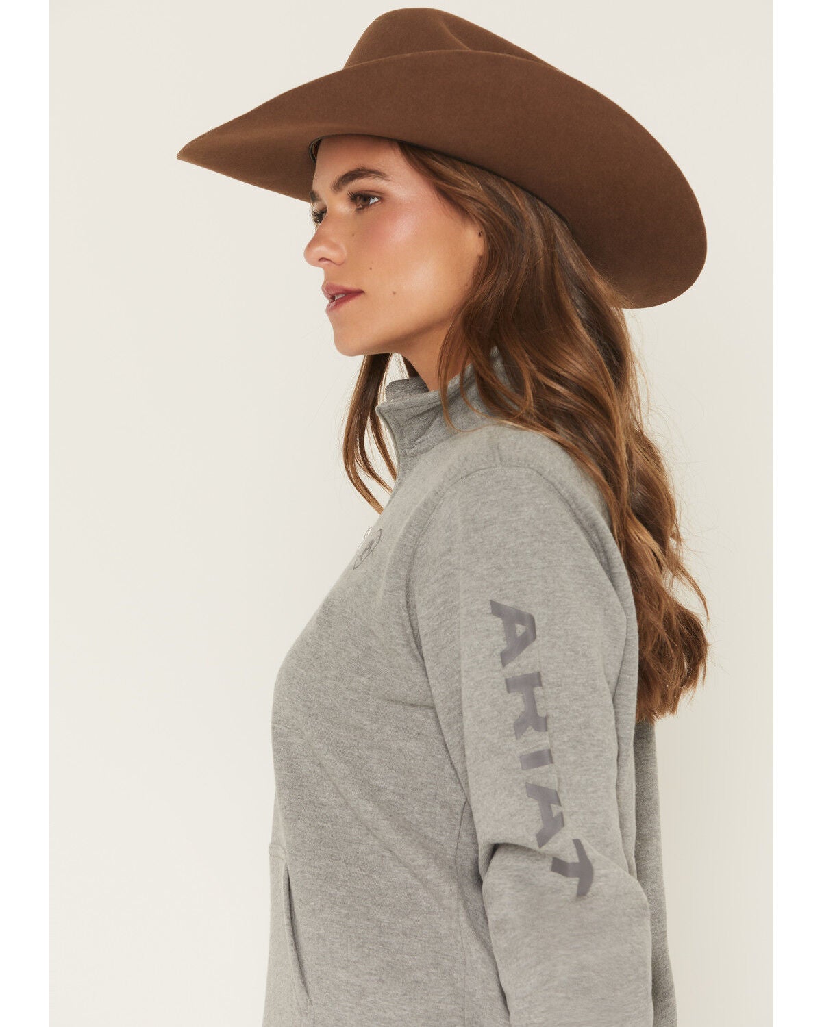 Image #2 - Ariat Women's Logo 1/2 Zip Sweatshirt, Grey, hi-res