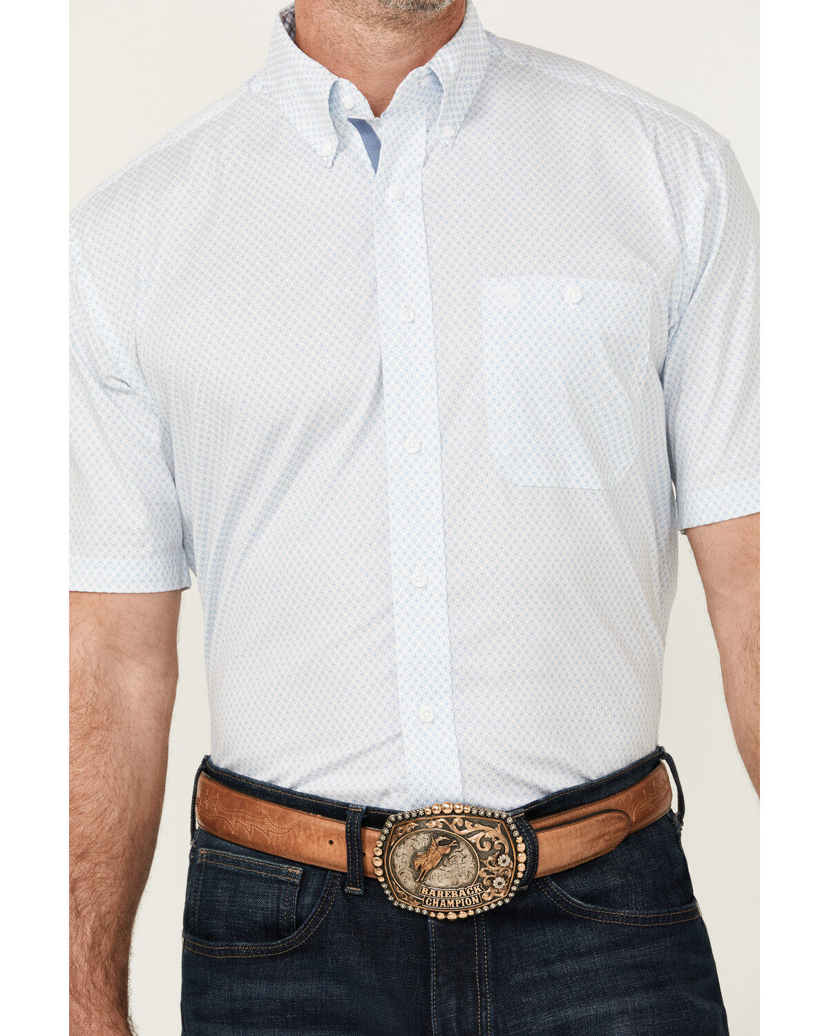 Image #3 - George Strait by Wrangler Men's Geo Print Short Sleeve Button-Down Stretch Western Shirt, White, hi-res