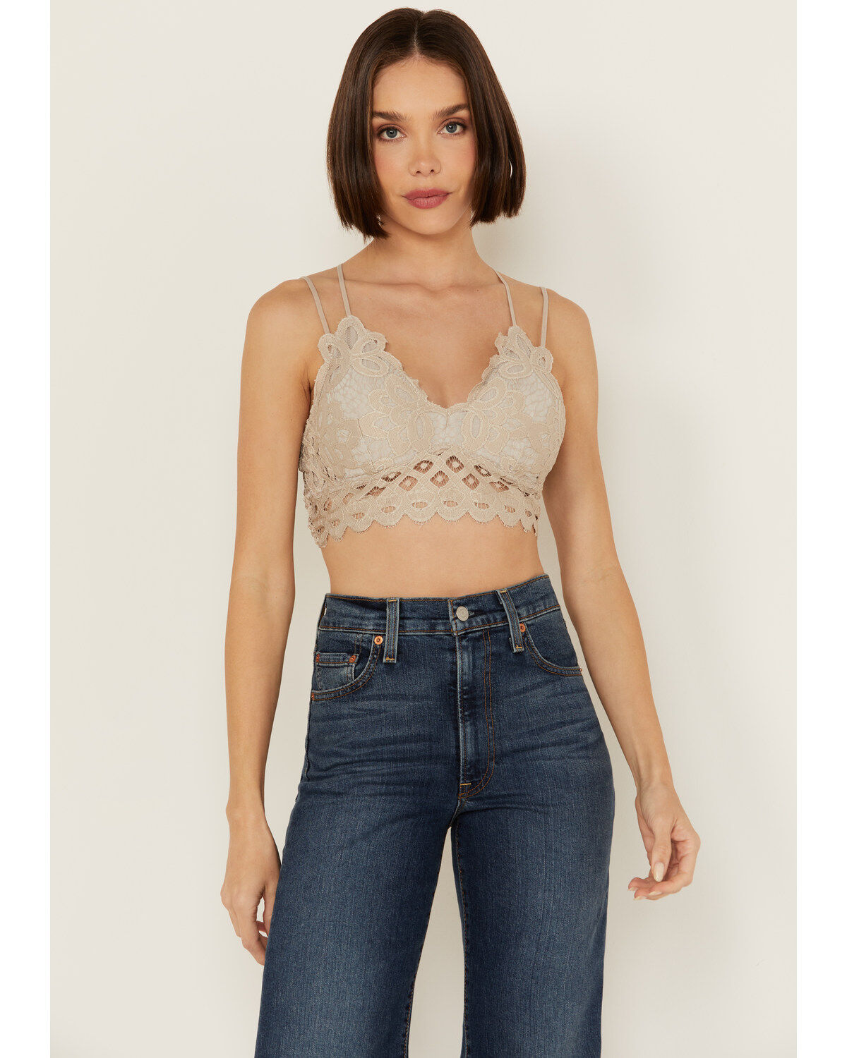 Image #1 - Wishlist Women's Strappy Lace Applique Scallop Lace Bralette, Beige, hi-res