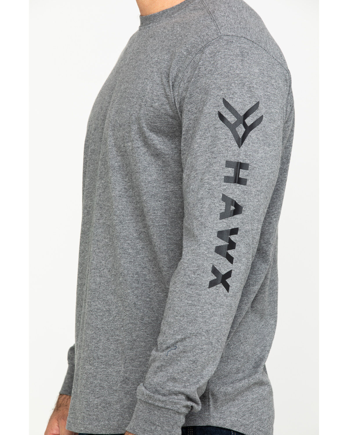Image #4 - Hawx Men's Gray Logo Sleeve Long Sleeve Work T-Shirt - Tall, Heather Grey, hi-res
