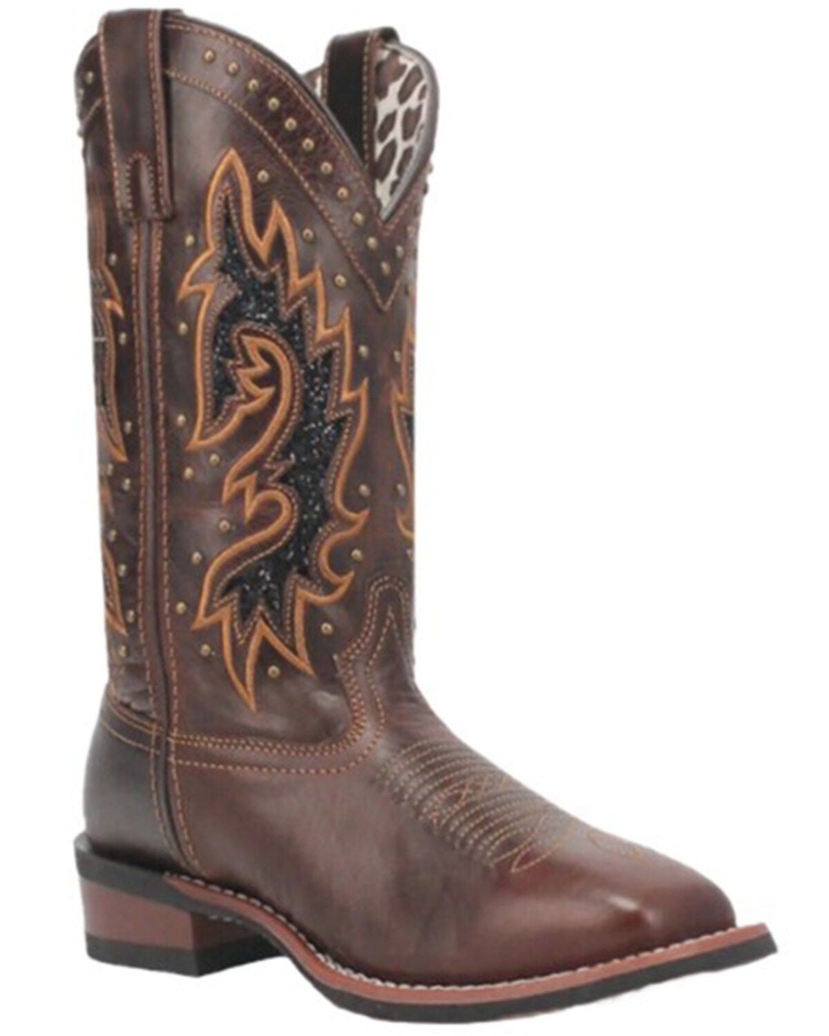 Laredo Women's Lockhart Studded Performance Western Boots - Broad Square Toe, Dark Brown, hi-res